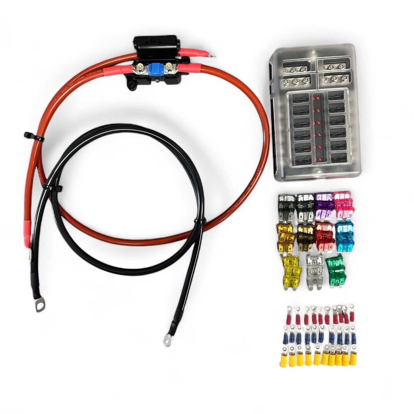 12 Way Blade Fuse Box with Integral Negative Busbar - Wiring Kit