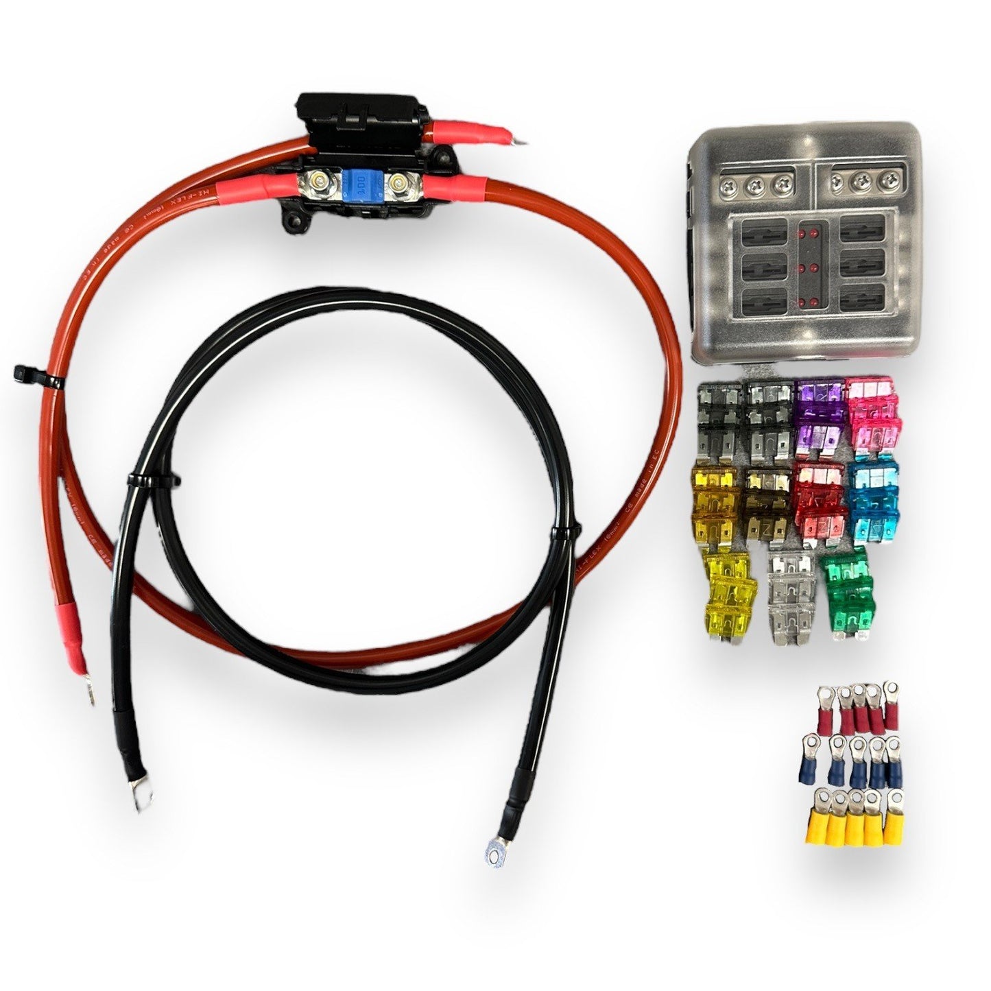 6 Way Blade Fuse Box with Integral Negative Busbar - Wiring Kit