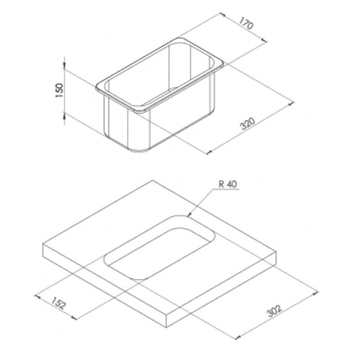 LA1404 RECTANGULAR SINK 170X320X150MM