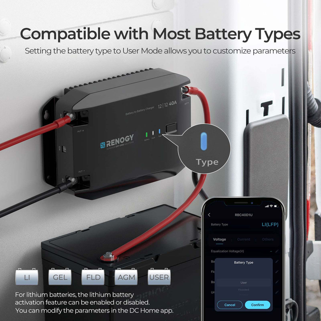12V 40A DC to DC Battery Charger