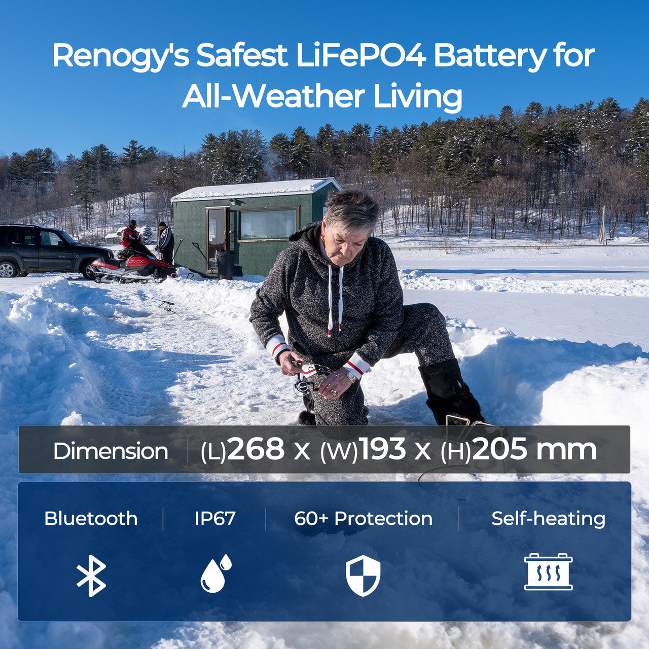 Pro-12V 100Ah Deep Cycle Lithium Iron Phosphate Battery w/Bluetooth & Self-heating Function