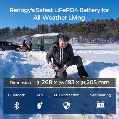 Pro-12V 100Ah Deep Cycle Lithium Iron Phosphate Battery w/Bluetooth & Self-heating Function