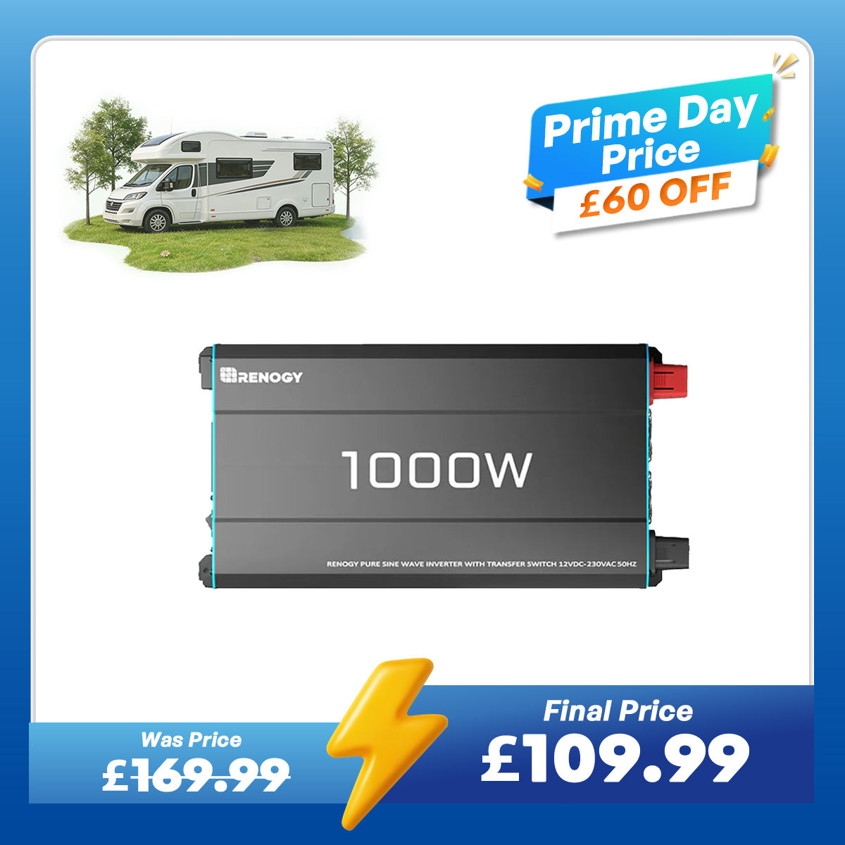 12V 1000W Pure Sine Wave Inverter with UPS Backup