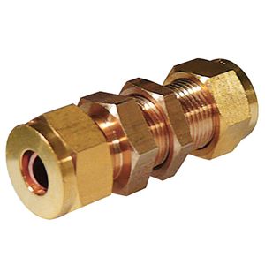 Wade Brass Compression Bulkhead Coupling (3/8" OD / 3/8" Bulkhead)