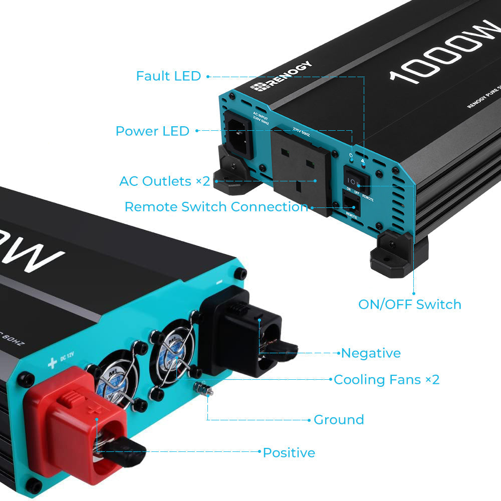 12V 1000W Pure Sine Wave Inverter with UPS Backup