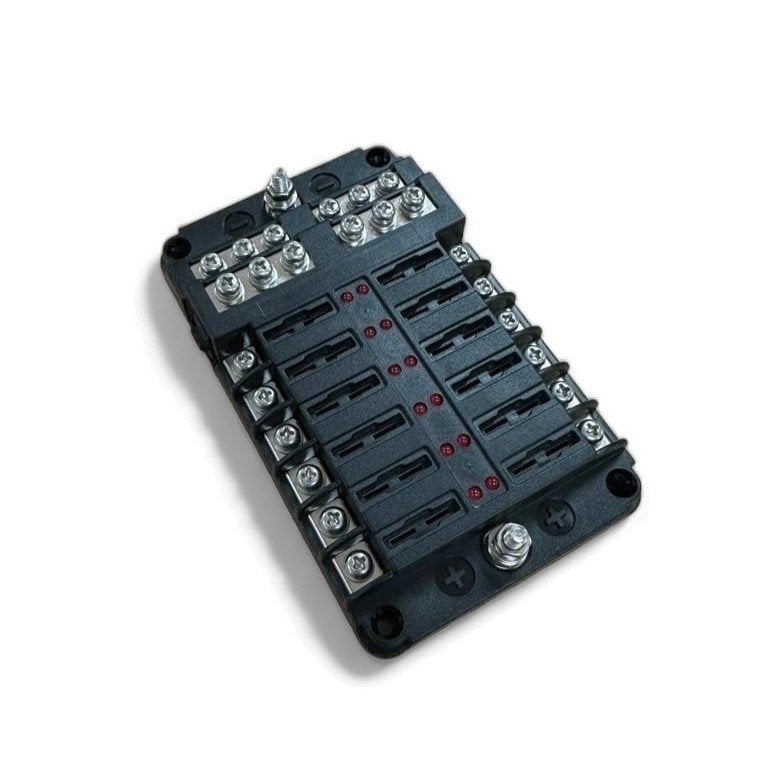 12 Way Blade Fuse Box With Failure Light & Integral Negative Busbar