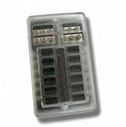 12 Way Blade Fuse Box With Failure Light & Integral Negative Busbar