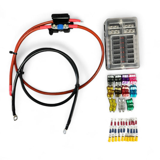 12 Way Blade Fuse Box with Integral Negative Busbar - Wiring Kit