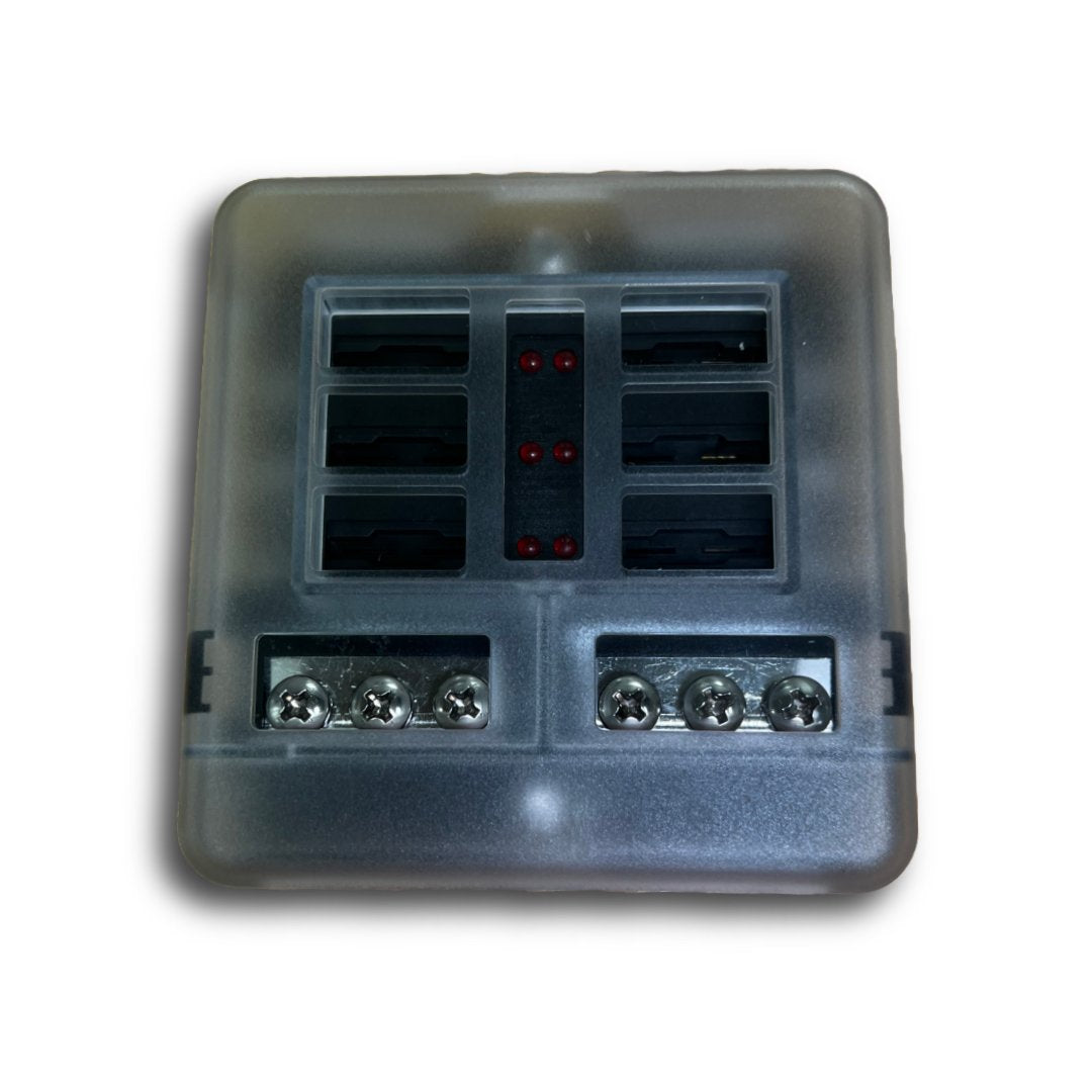 6 Way Blade Fuse Box With Failure Light & Integral Negative Busbar