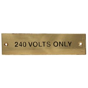 AG "240 Volts Only" Label Brass 57 x 12mm