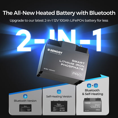Pro-12V 100Ah Deep Cycle Lithium Iron Phosphate Battery w/Bluetooth & Self-heating Function