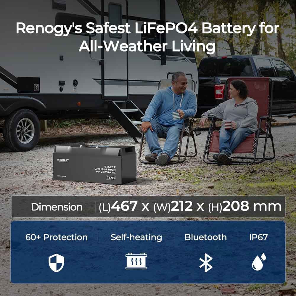 Pro-12V 200Ah Deep Cycle Lithium Iron Phosphate Battery w/Bluetooth & Self-heating Function