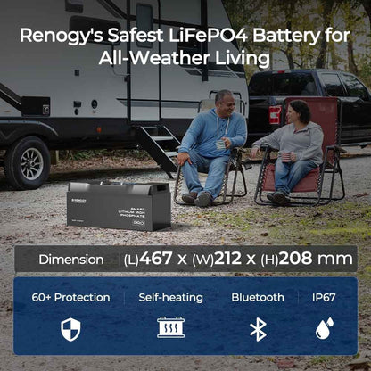Pro-12V 200Ah Deep Cycle Lithium Iron Phosphate Battery w/Bluetooth & Self-heating Function