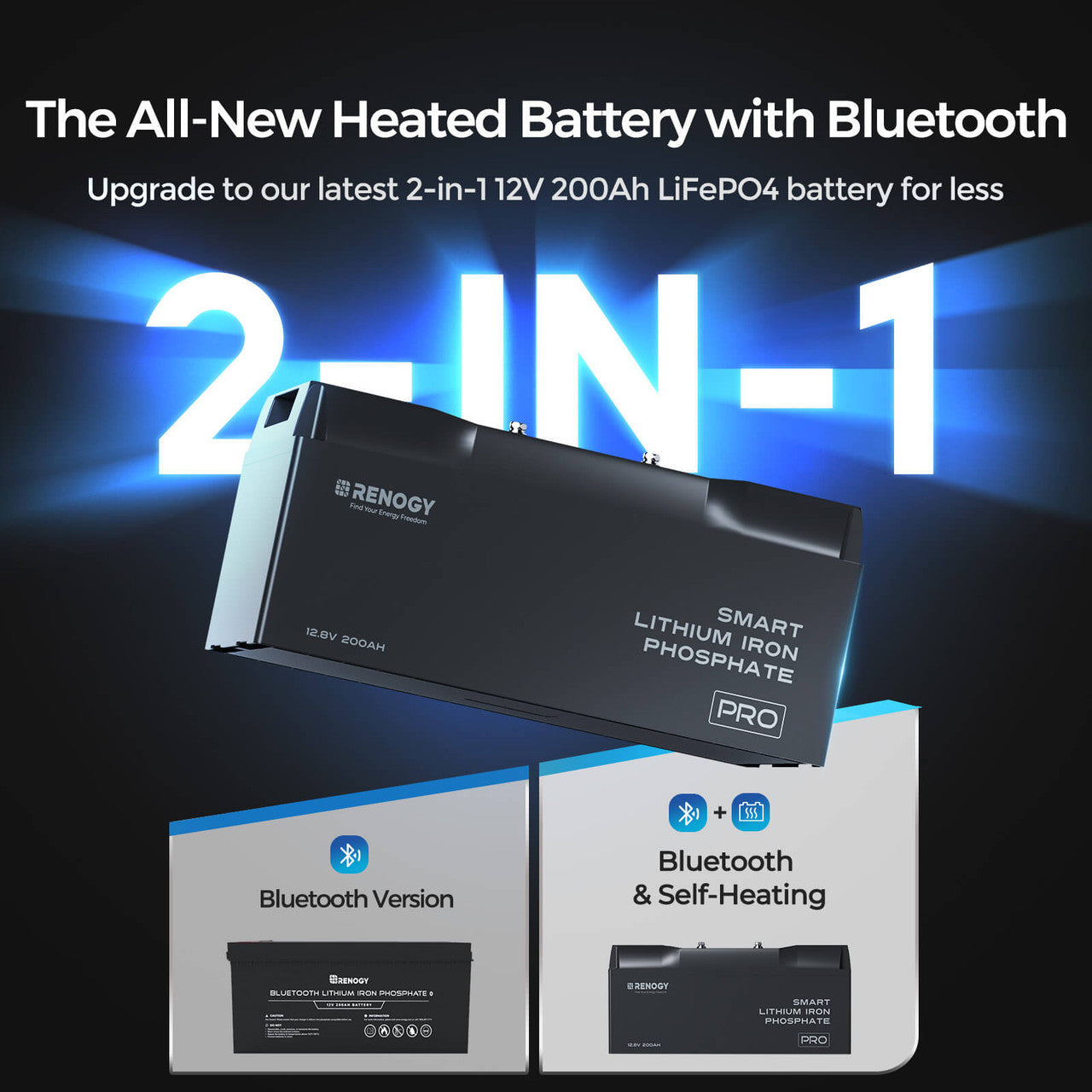 Pro-12V 200Ah Deep Cycle Lithium Iron Phosphate Battery w/Bluetooth & Self-heating Function