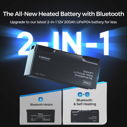 Pro-12V 200Ah Deep Cycle Lithium Iron Phosphate Battery w/Bluetooth & Self-heating Function