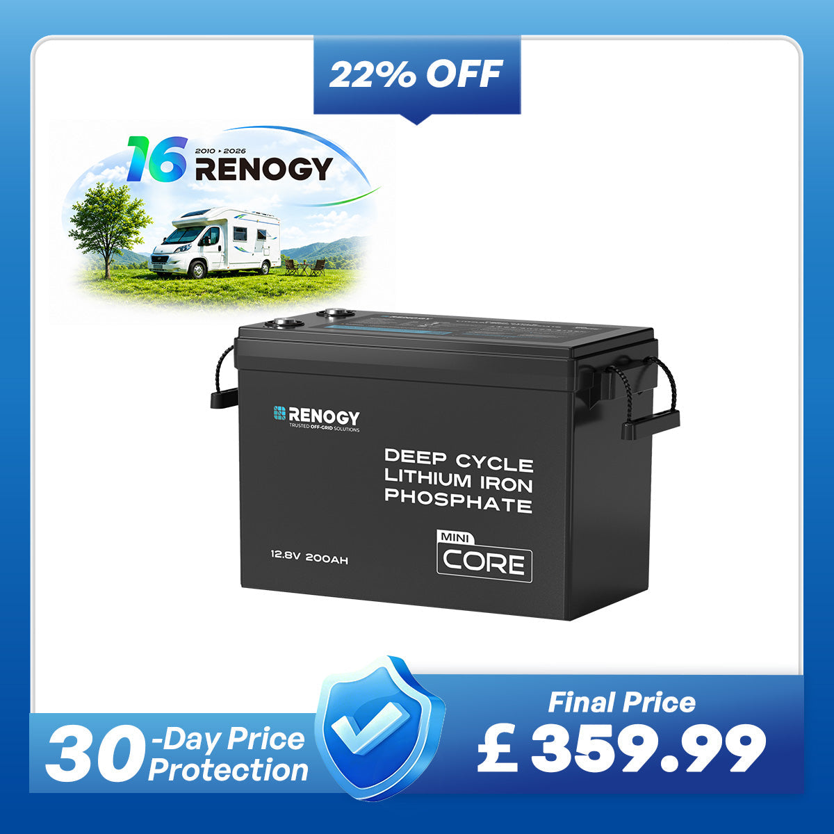 Core Mini - 12.8V 200Ah LiFePO4 Battery w/ Low-Temperature Protection
