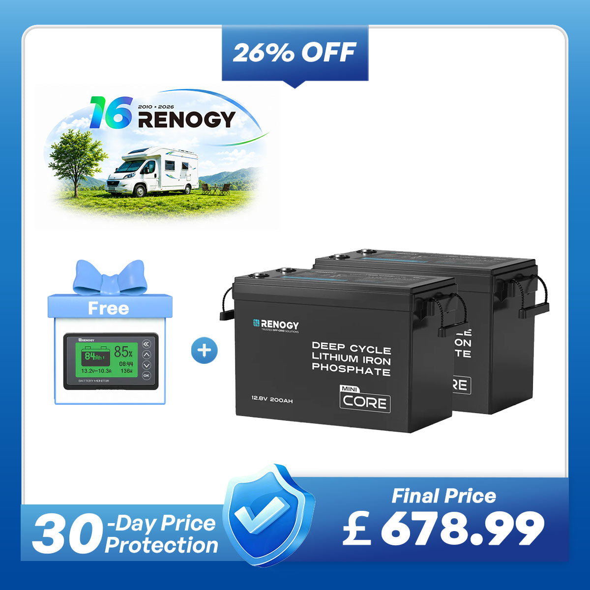 Core Mini - 12.8V 200Ah LiFePO4 Battery w/ Low-Temperature Protection