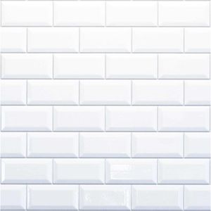 Reco Bevelled White Tile Wall Panel PVC 1220(W) x 2440mm(H) Grey Grout